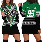 New Zealand Maori Rugby Custom Hoodie Dress Aotearoa Koru Geometric - Naturalistic Green