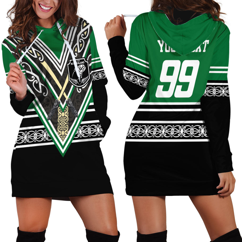 New Zealand Maori Rugby Custom Hoodie Dress Aotearoa Koru Geometric - Naturalistic Green
