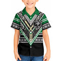 New Zealand Maori Rugby Custom Kid Hawaiian Shirt Aotearoa Koru Geometric - Naturalistic Green