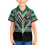 New Zealand Maori Rugby Custom Kid Hawaiian Shirt Aotearoa Koru Geometric - Naturalistic Green