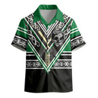 New Zealand Maori Rugby Custom Kid Hawaiian Shirt Aotearoa Koru Geometric - Naturalistic Green