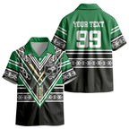New Zealand Maori Rugby Custom Kid Hawaiian Shirt Aotearoa Koru Geometric - Naturalistic Green