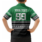 New Zealand Maori Rugby Custom Kid Hawaiian Shirt Aotearoa Koru Geometric - Naturalistic Green