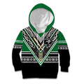 New Zealand Maori Rugby Custom Kid Hoodie Aotearoa Koru Geometric - Naturalistic Green