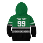New Zealand Maori Rugby Custom Kid Hoodie Aotearoa Koru Geometric - Naturalistic Green