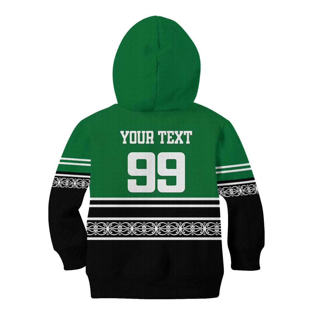 New Zealand Maori Rugby Custom Kid Hoodie Aotearoa Koru Geometric - Naturalistic Green
