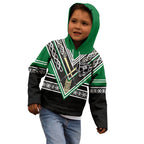 New Zealand Maori Rugby Custom Kid Hoodie Aotearoa Koru Geometric - Naturalistic Green