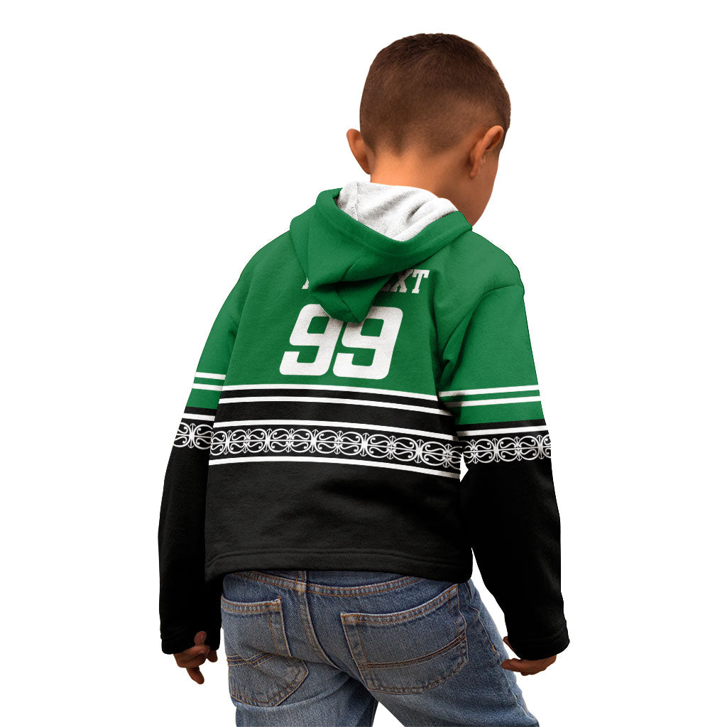 New Zealand Maori Rugby Custom Kid Hoodie Aotearoa Koru Geometric - Naturalistic Green
