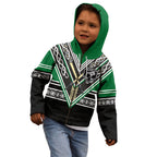 New Zealand Maori Rugby Custom Kid Hoodie Aotearoa Koru Geometric - Naturalistic Green