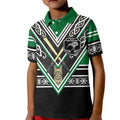 New Zealand Maori Rugby Custom Kid Polo Shirt Aotearoa Koru Geometric - Naturalistic Green