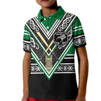 New Zealand Maori Rugby Custom Kid Polo Shirt Aotearoa Koru Geometric - Naturalistic Green
