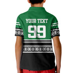 New Zealand Maori Rugby Custom Kid Polo Shirt Aotearoa Koru Geometric - Naturalistic Green