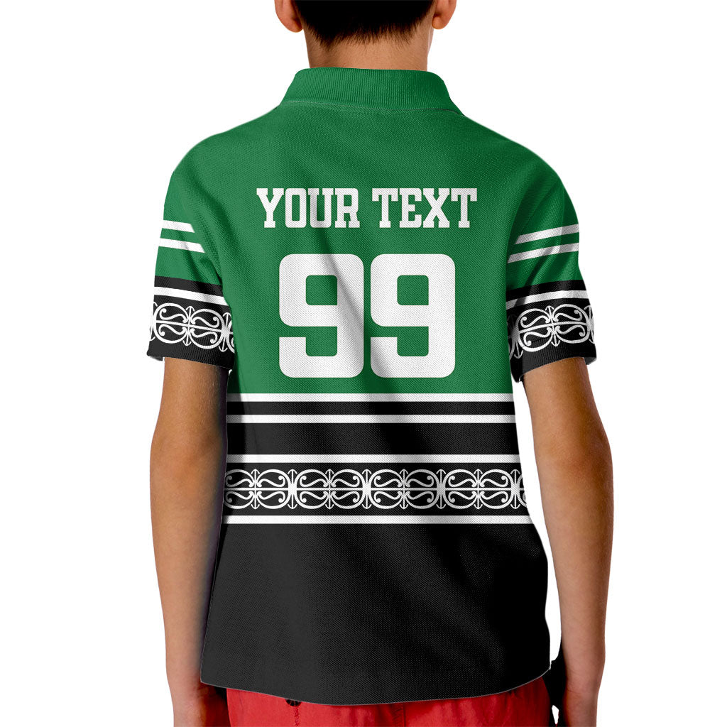 New Zealand Maori Rugby Custom Kid Polo Shirt Aotearoa Koru Geometric - Naturalistic Green