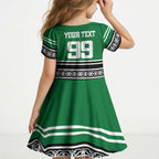 New Zealand Maori Rugby Custom Kid Short Sleeve Dress Aotearoa Koru Geometric - Naturalistic Green