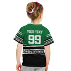 New Zealand Maori Rugby Custom Kid T Shirt Aotearoa Koru Geometric - Naturalistic Green