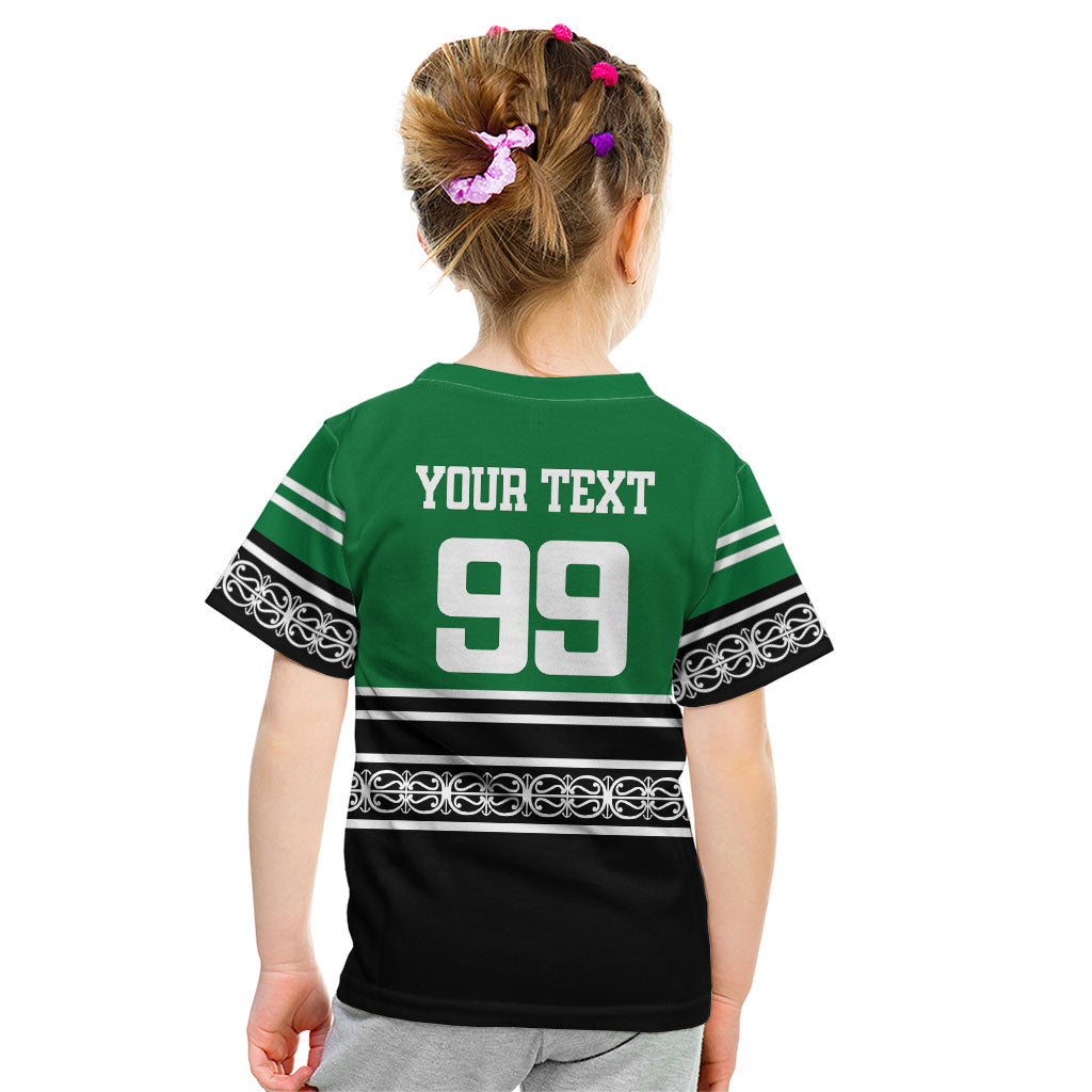 New Zealand Maori Rugby Custom Kid T Shirt Aotearoa Koru Geometric - Naturalistic Green