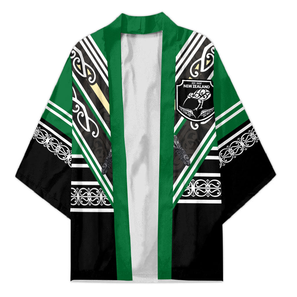 New Zealand Maori Rugby Custom Kimono Aotearoa Koru Geometric - Naturalistic Green