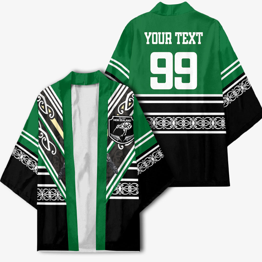 New Zealand Maori Rugby Custom Kimono Aotearoa Koru Geometric - Naturalistic Green
