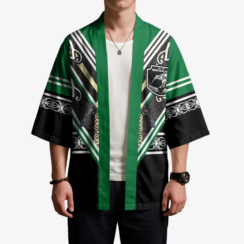 New Zealand Maori Rugby Custom Kimono Aotearoa Koru Geometric - Naturalistic Green
