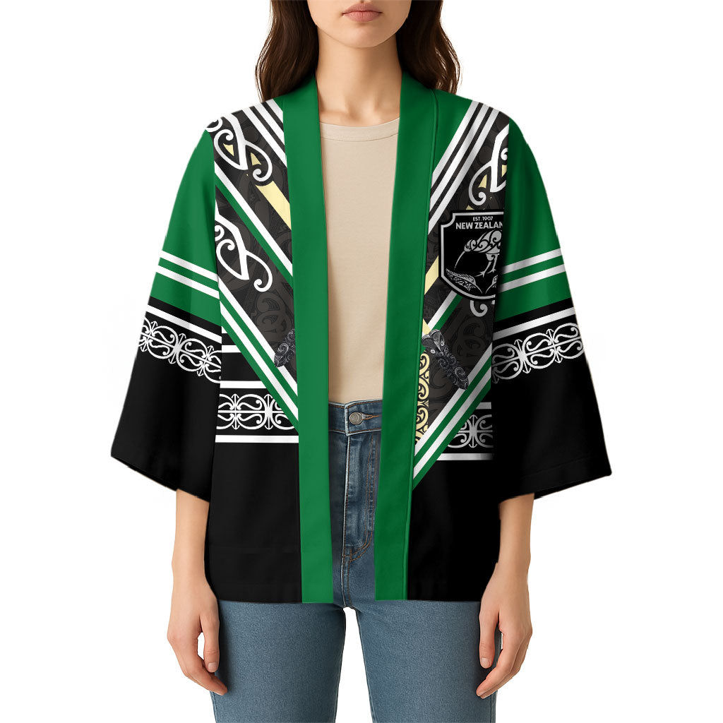 New Zealand Maori Rugby Custom Kimono Aotearoa Koru Geometric - Naturalistic Green
