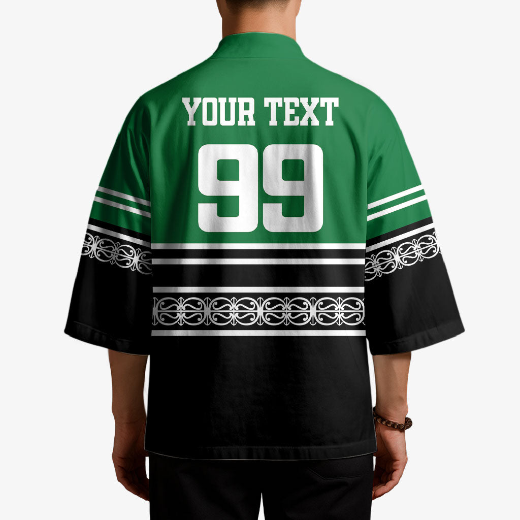 New Zealand Maori Rugby Custom Kimono Aotearoa Koru Geometric - Naturalistic Green