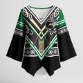 New Zealand Maori Rugby Custom Kimono Sleeve Blouse Aotearoa Koru Geometric - Naturalistic Green