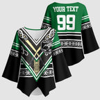 New Zealand Maori Rugby Custom Kimono Sleeve Blouse Aotearoa Koru Geometric - Naturalistic Green