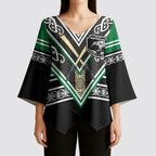 New Zealand Maori Rugby Custom Kimono Sleeve Blouse Aotearoa Koru Geometric - Naturalistic Green