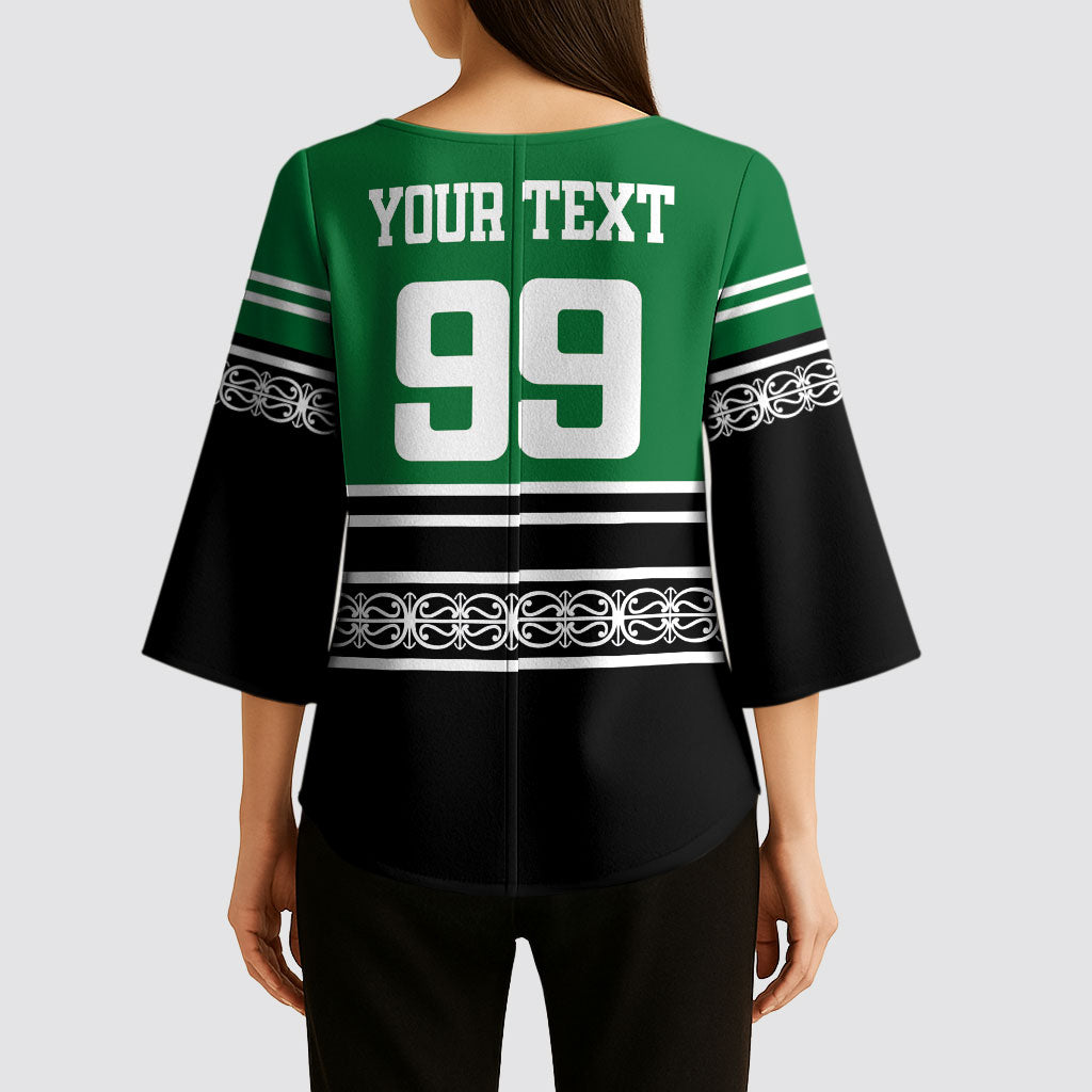 New Zealand Maori Rugby Custom Kimono Sleeve Blouse Aotearoa Koru Geometric - Naturalistic Green