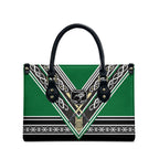 New Zealand Maori Rugby Leather Bag Aotearoa Koru Geometric - Naturalistic Green