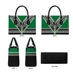 New Zealand Maori Rugby Leather Bag Aotearoa Koru Geometric - Naturalistic Green