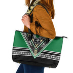 New Zealand Maori Rugby Leather Tote Bag Aotearoa Koru Geometric - Naturalistic Green