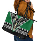 New Zealand Maori Rugby Leather Tote Bag Aotearoa Koru Geometric - Naturalistic Green