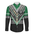 New Zealand Maori Rugby Custom Long Sleeve Button Shirt Aotearoa Koru Geometric - Naturalistic Green