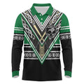 New Zealand Maori Rugby Custom Long Sleeve Polo Shirt Aotearoa Koru Geometric - Naturalistic Green