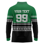 New Zealand Maori Rugby Custom Long Sleeve Polo Shirt Aotearoa Koru Geometric - Naturalistic Green