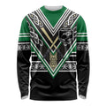 New Zealand Maori Rugby Custom Long Sleeve Shirt Aotearoa Koru Geometric - Naturalistic Green