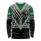 New Zealand Maori Rugby Custom Long Sleeve Shirt Aotearoa Koru Geometric - Naturalistic Green