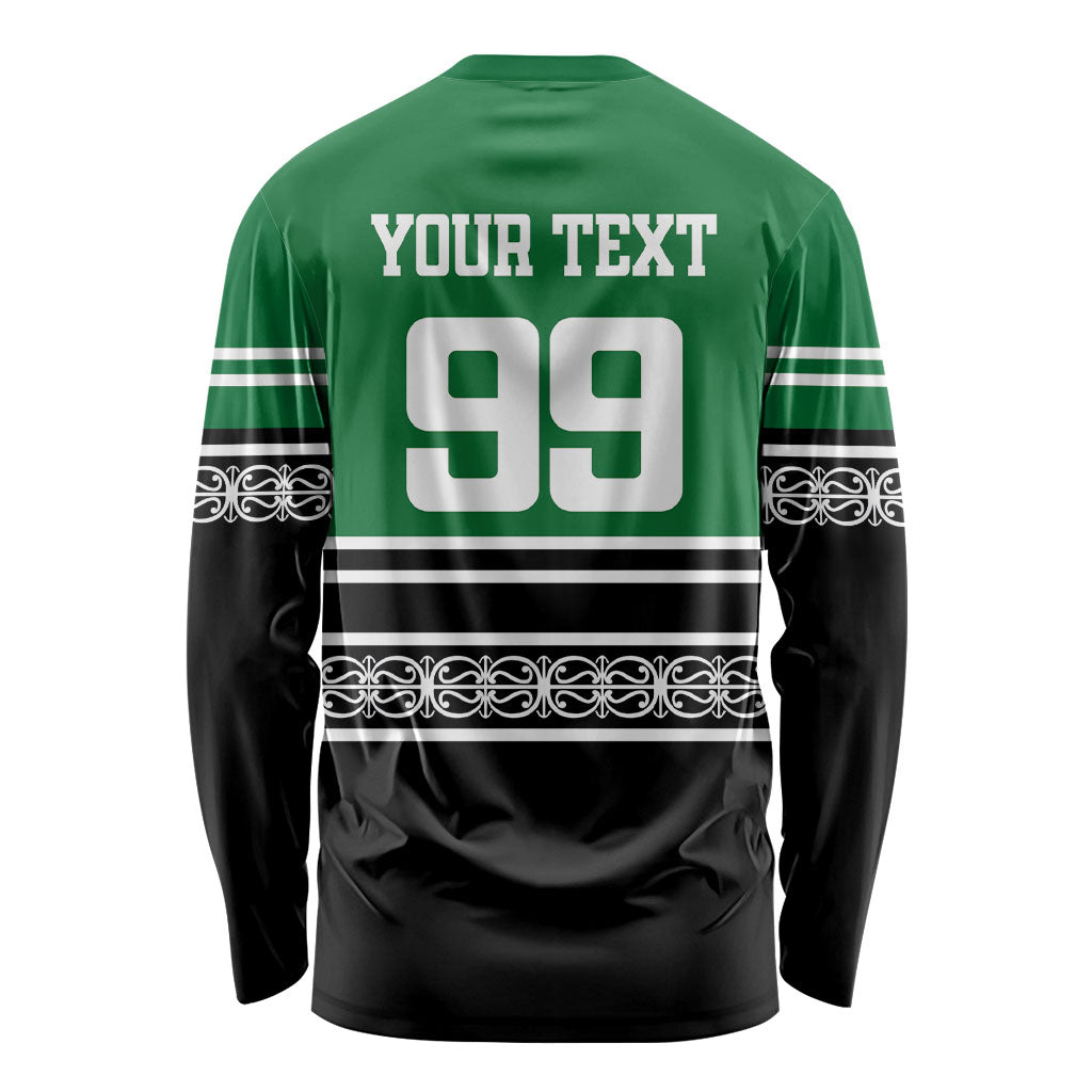 New Zealand Maori Rugby Custom Long Sleeve Shirt Aotearoa Koru Geometric - Naturalistic Green