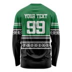 New Zealand Maori Rugby Custom Long Sleeve Shirt Aotearoa Koru Geometric - Naturalistic Green