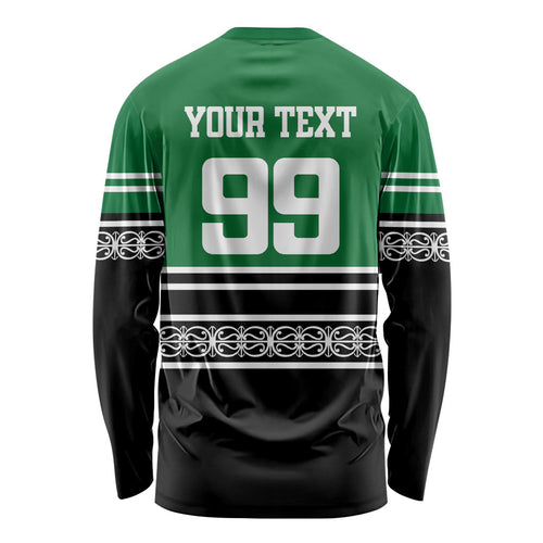 New Zealand Maori Rugby Custom Long Sleeve Shirt Aotearoa Koru Geometric - Naturalistic Green