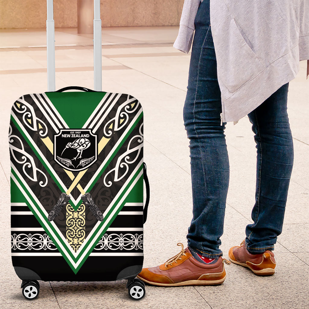 New Zealand Maori Rugby Luggage Cover Aotearoa Koru Geometric - Naturalistic Green