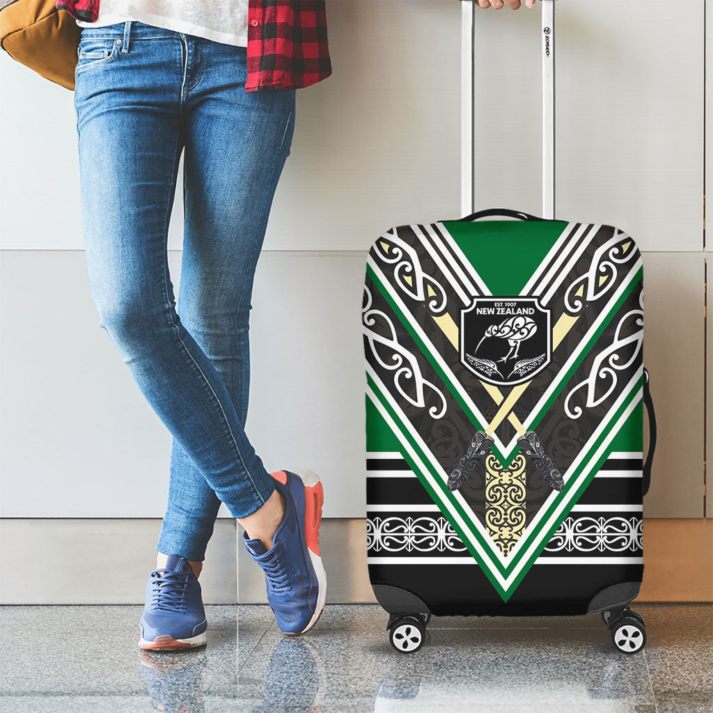 New Zealand Maori Rugby Luggage Cover Aotearoa Koru Geometric - Naturalistic Green