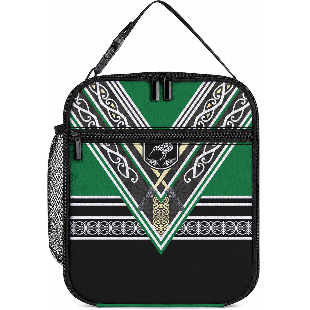 New Zealand Maori Rugby Lunch Bag Aotearoa Koru Geometric - Naturalistic Green