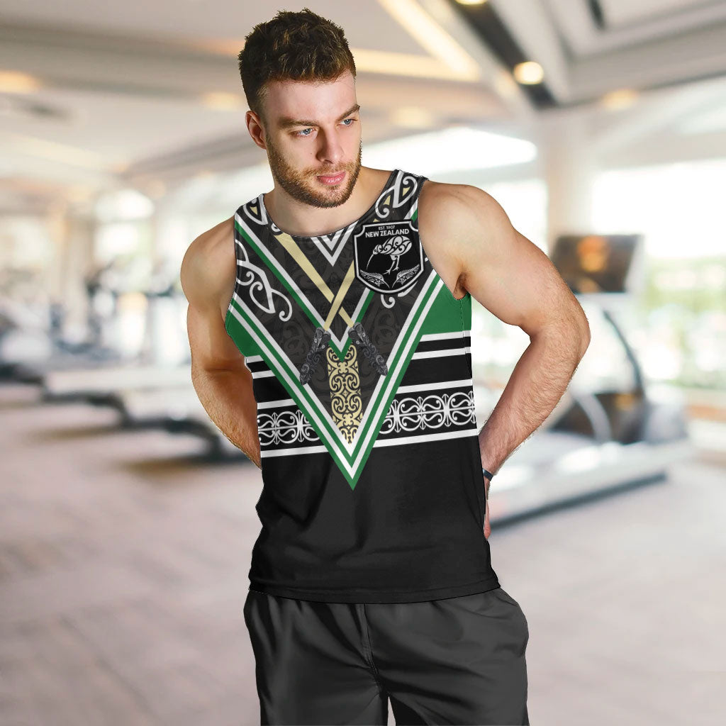 New Zealand Maori Rugby Custom Men Tank Top Aotearoa Koru Geometric - Naturalistic Green
