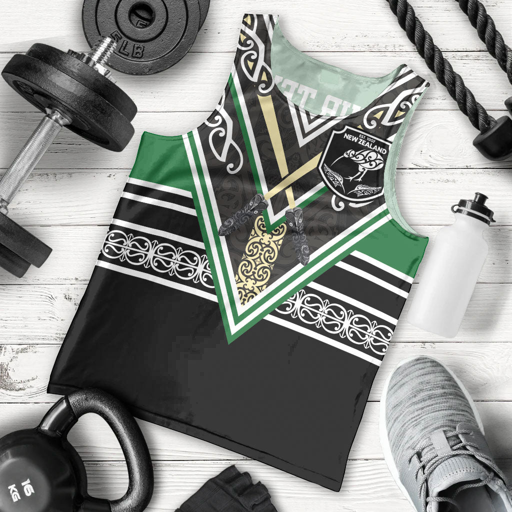 New Zealand Maori Rugby Custom Men Tank Top Aotearoa Koru Geometric - Naturalistic Green