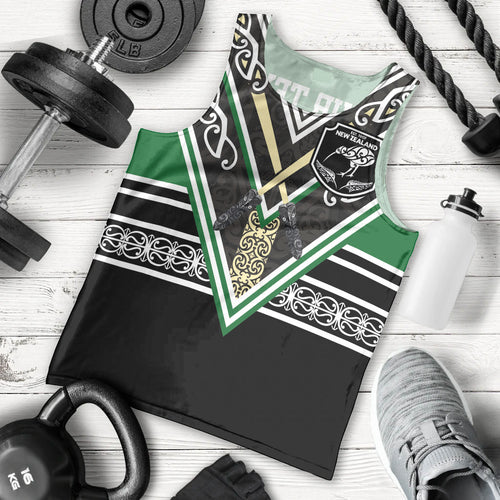 New Zealand Maori Rugby Custom Men Tank Top Aotearoa Koru Geometric - Naturalistic Green