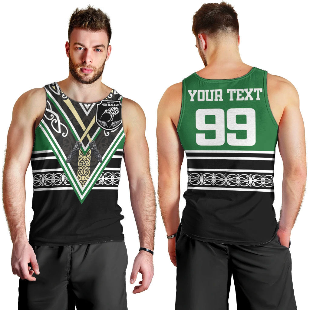 New Zealand Maori Rugby Custom Men Tank Top Aotearoa Koru Geometric - Naturalistic Green