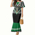 New Zealand Maori Rugby Custom Mermaid Dress Aotearoa Koru Geometric - Naturalistic Green