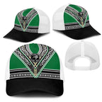New Zealand Maori Rugby Mesh Trucker Cap Aotearoa Koru Geometric - Naturalistic Green